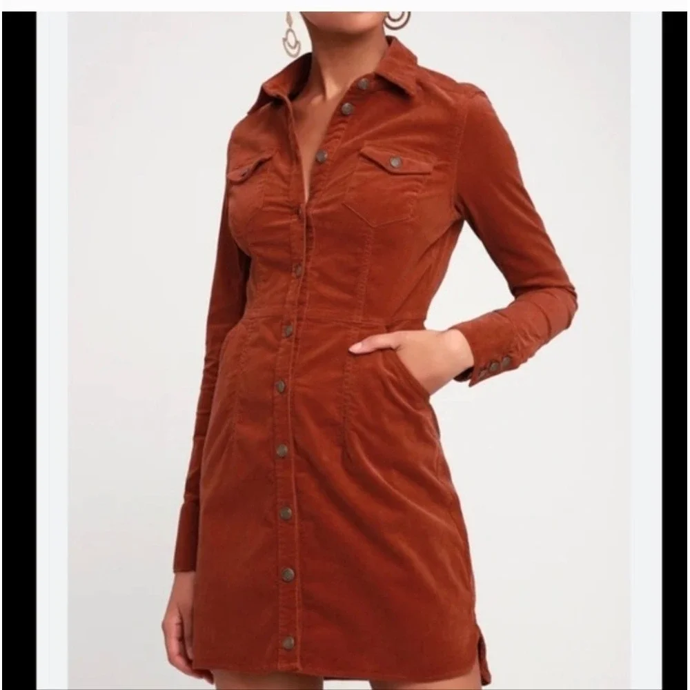 Free People Women's Dress Dynamite Corduroy‎ Burnt Orange Large
